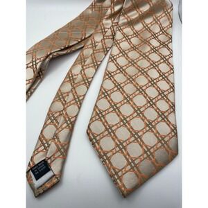 Steve Harvey Collection Mens Silk Tie Tan Orange Geometric Lattice RN 51093